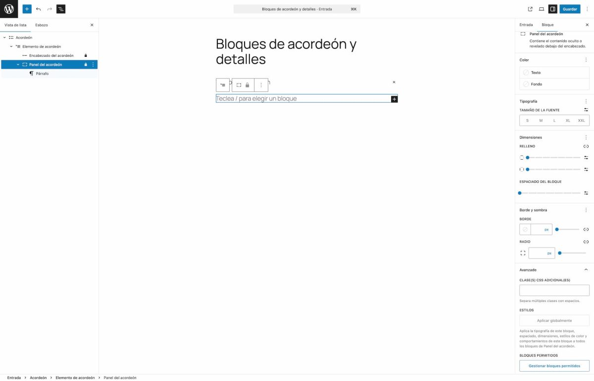 ajustes estilos panel de acordeon
