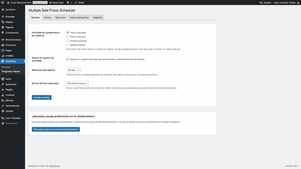 ajustes generales prioridad solapamento ofertas precios multiples woocommerce