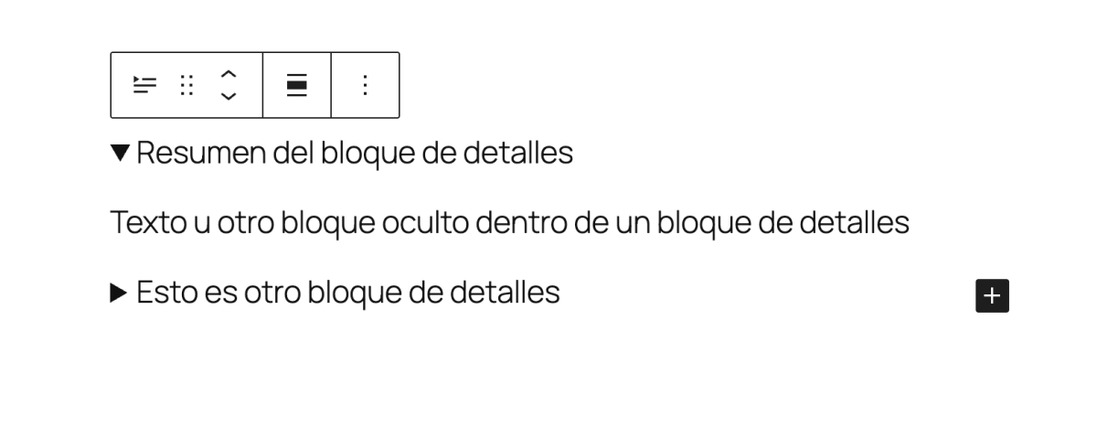 bloque detalles editor wordpress