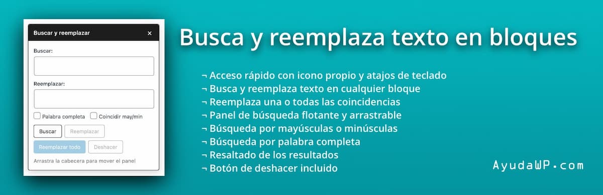 buscar reemplazar texto bloques wordpress
