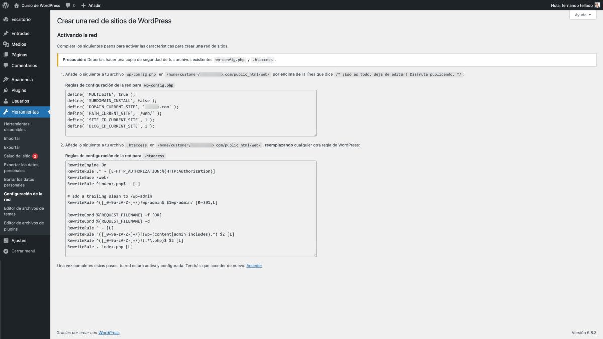 configurar red sitios wordpress