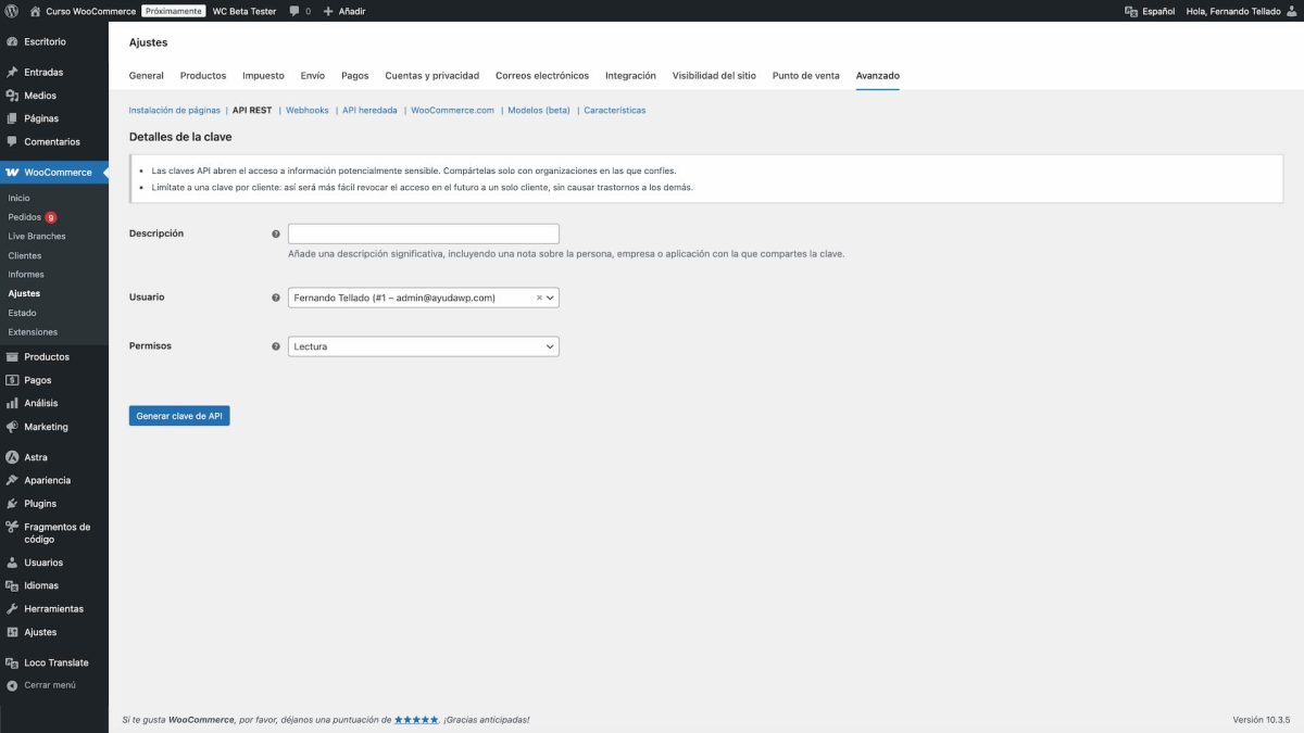 credenciales api rest woocommerce