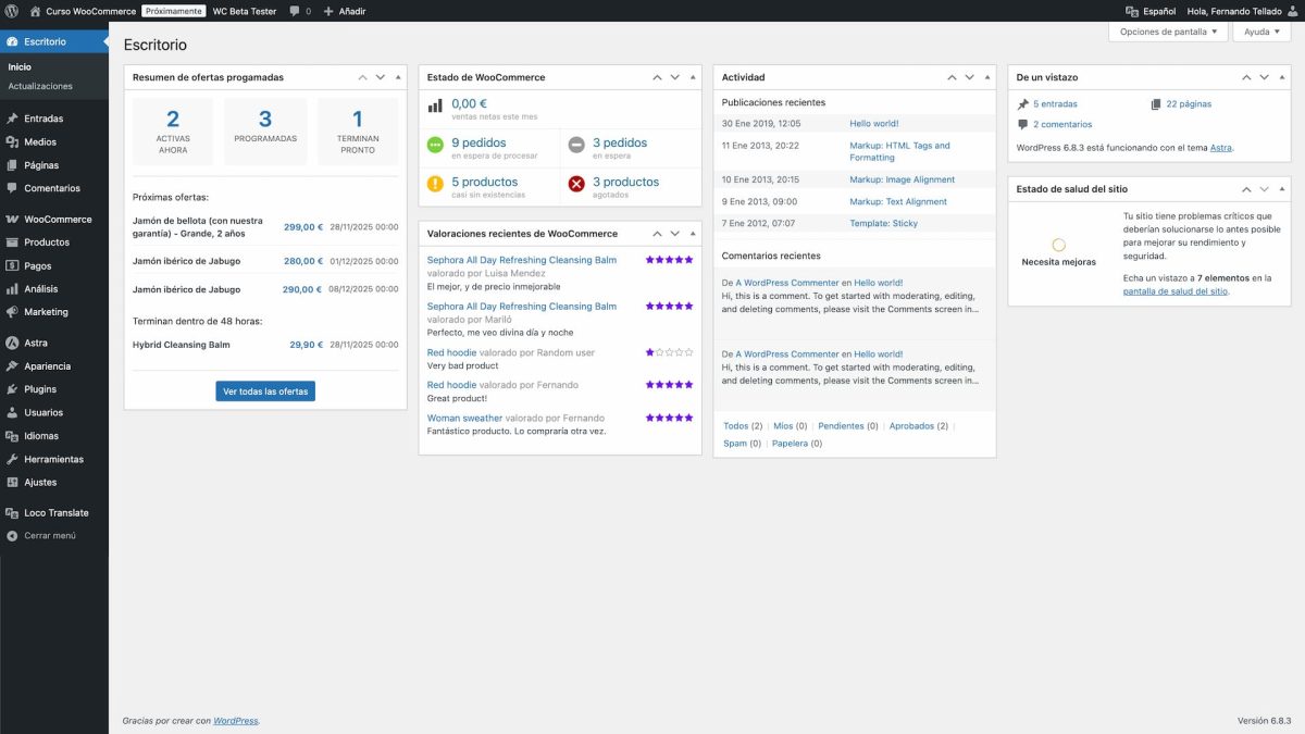 escritorio wordpres con programacion ofertas precios multiples