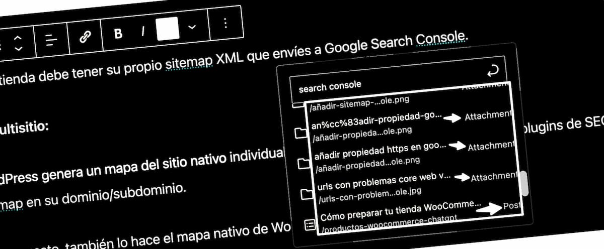 excluir attachments buscador interno insertador enlaces editor wordpress
