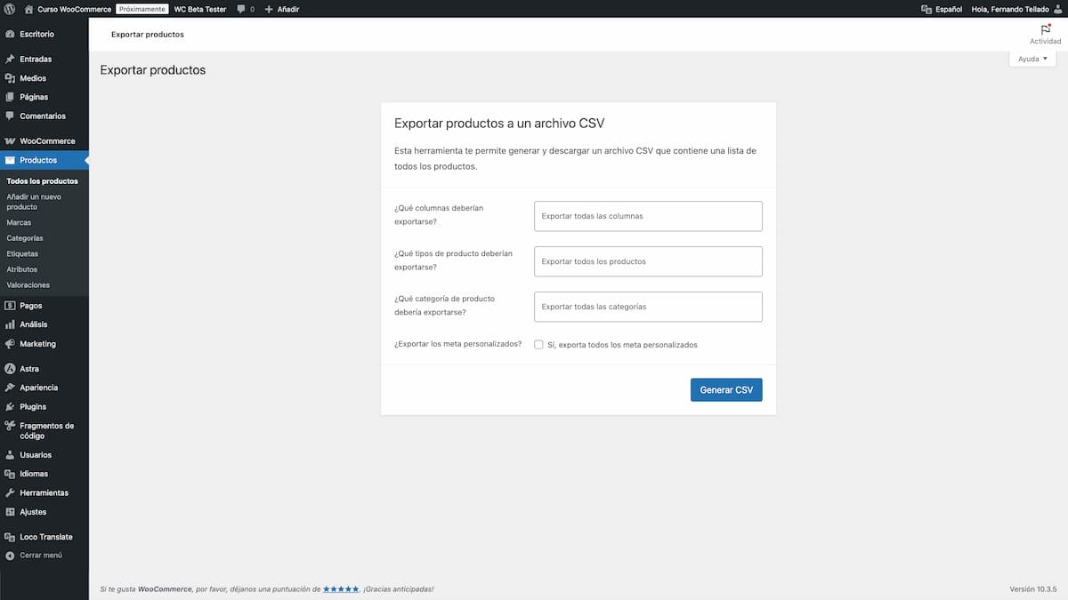 exportar productos woocommerce