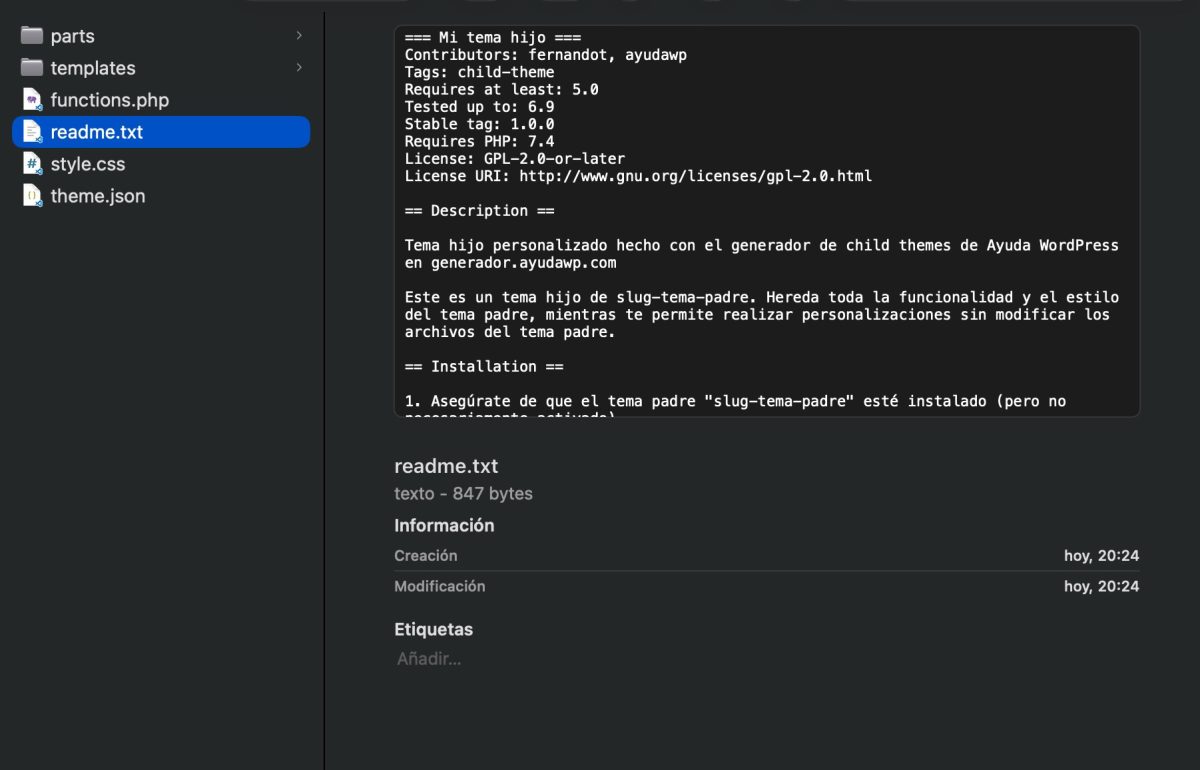 generador child themes tema hijo completo descargado