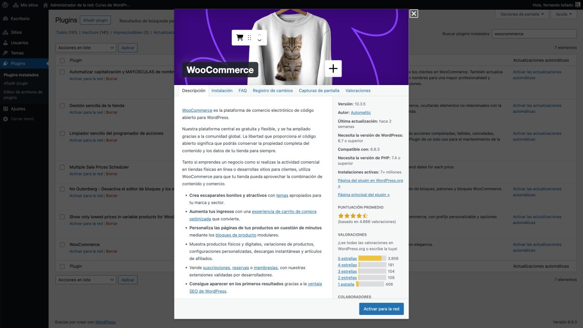 instalar activar para la red woocommerce wordpress multisitio
