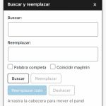 panel flotante buscar reemplazar texto en bloques wordpress