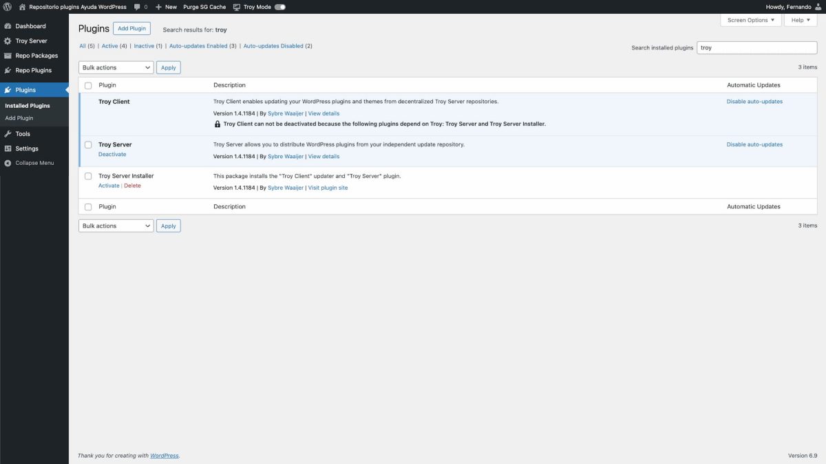 plugins deploy troy server