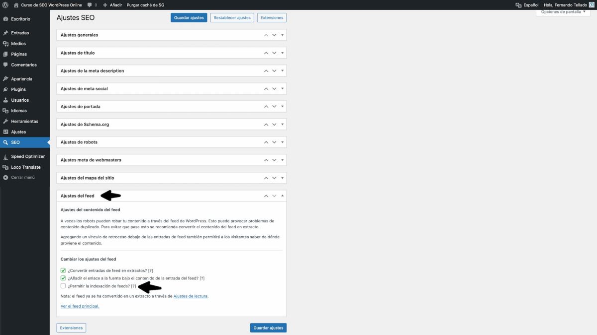 ajustes indexado feeds the seo framework