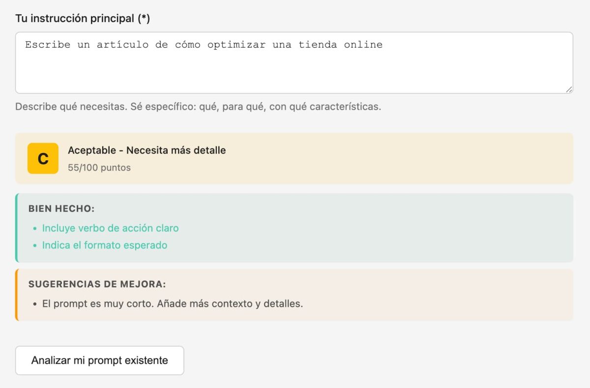 analisis optimizacion prompt ia