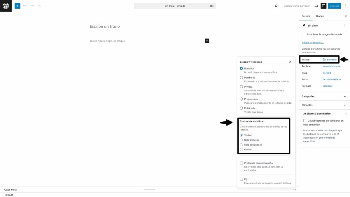 control visibilidad contenidos editor bloques