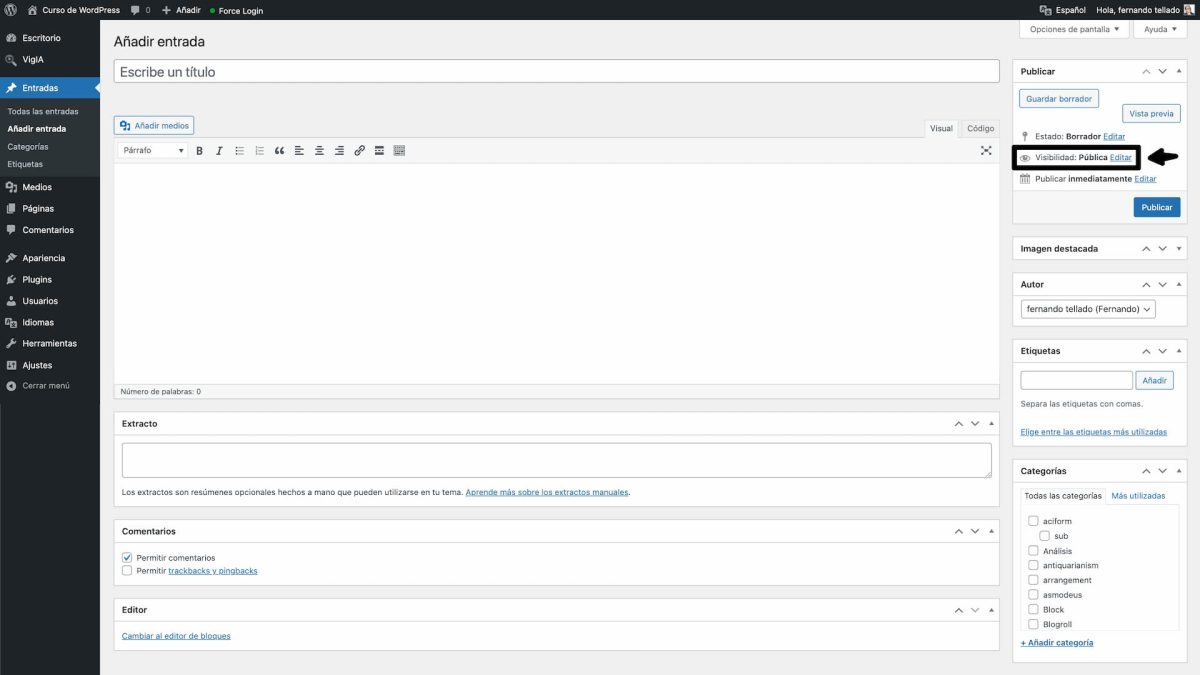 control visibilidad contenidos editor clasico 1