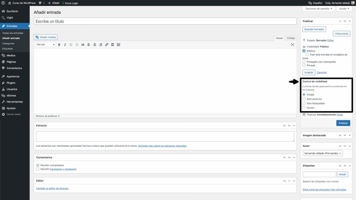 control visibilidad contenidos editor clasico 2