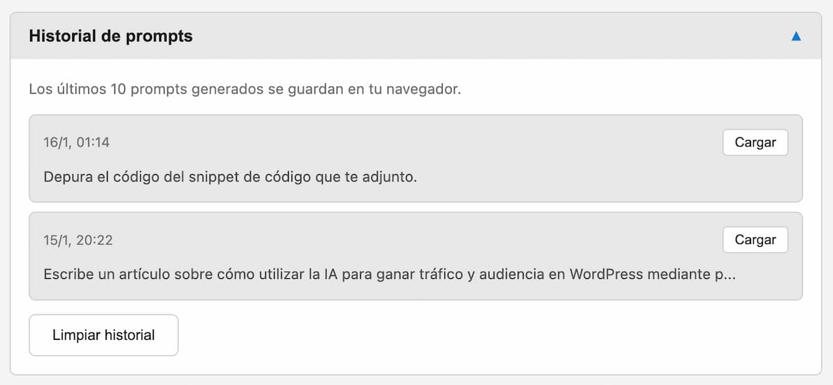 historial de prompts