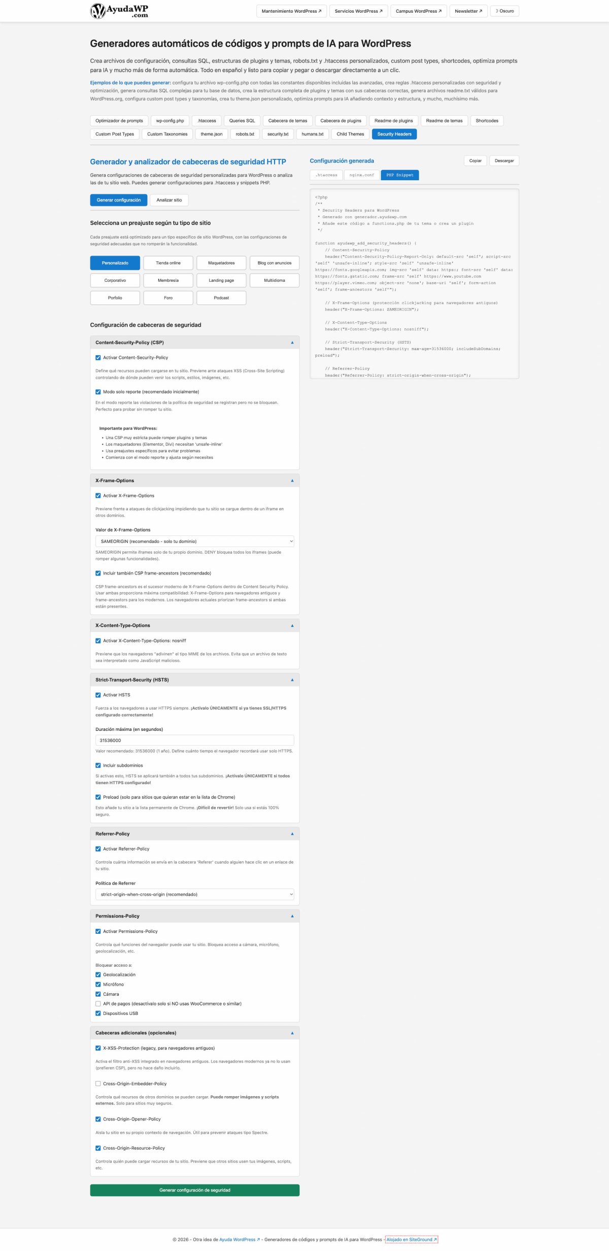 verificar generar cabeceras seguridad http security headers