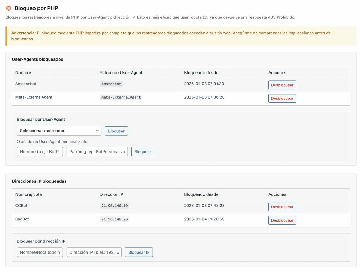 vigia bloqueo bots php