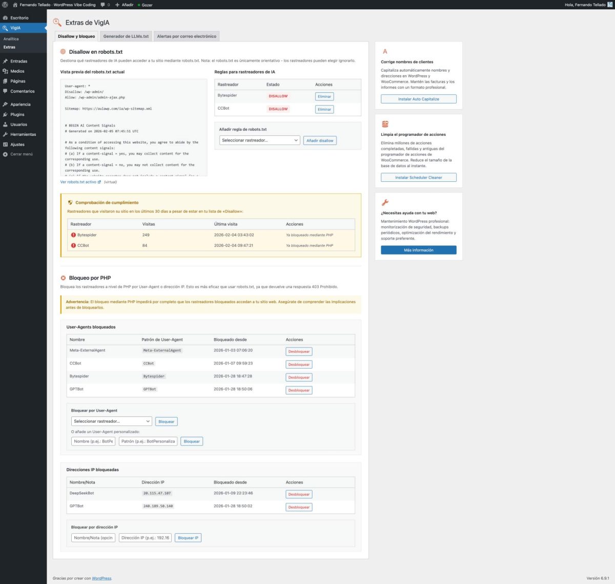 bloqueo bots ia con vigia