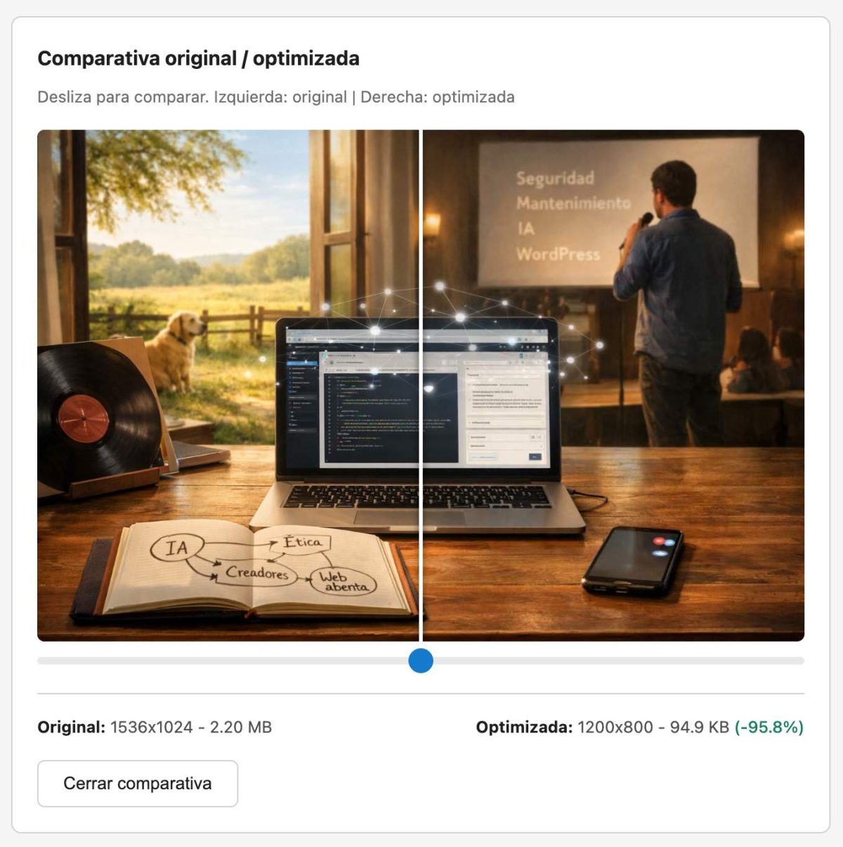 comparar imagenes optimizadas slider wordpress