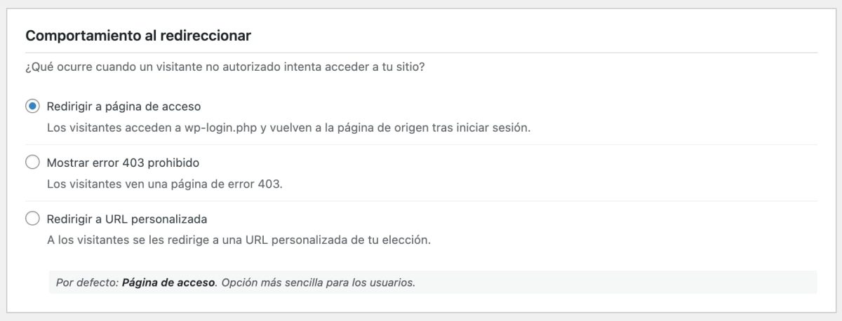 comportamiento al direccionar acceso login wordpress plugin gozer