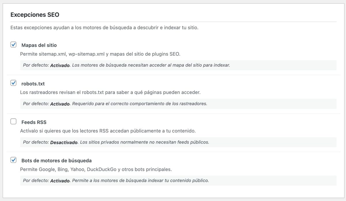 excepciones seo acceso plugin gozer wordpress