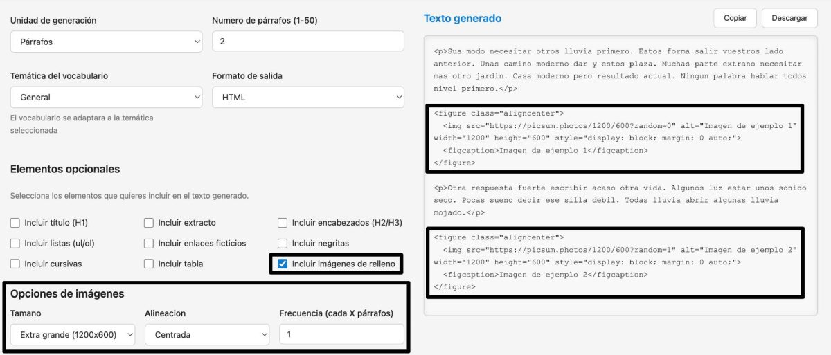 generador textos imagenes relleno wordpress