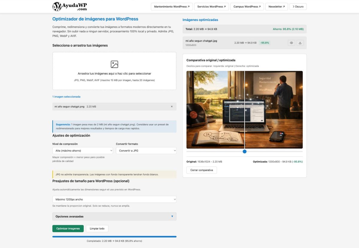 optimizador imagenes wordpress