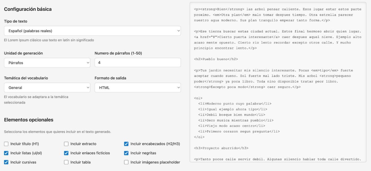 texto generado html