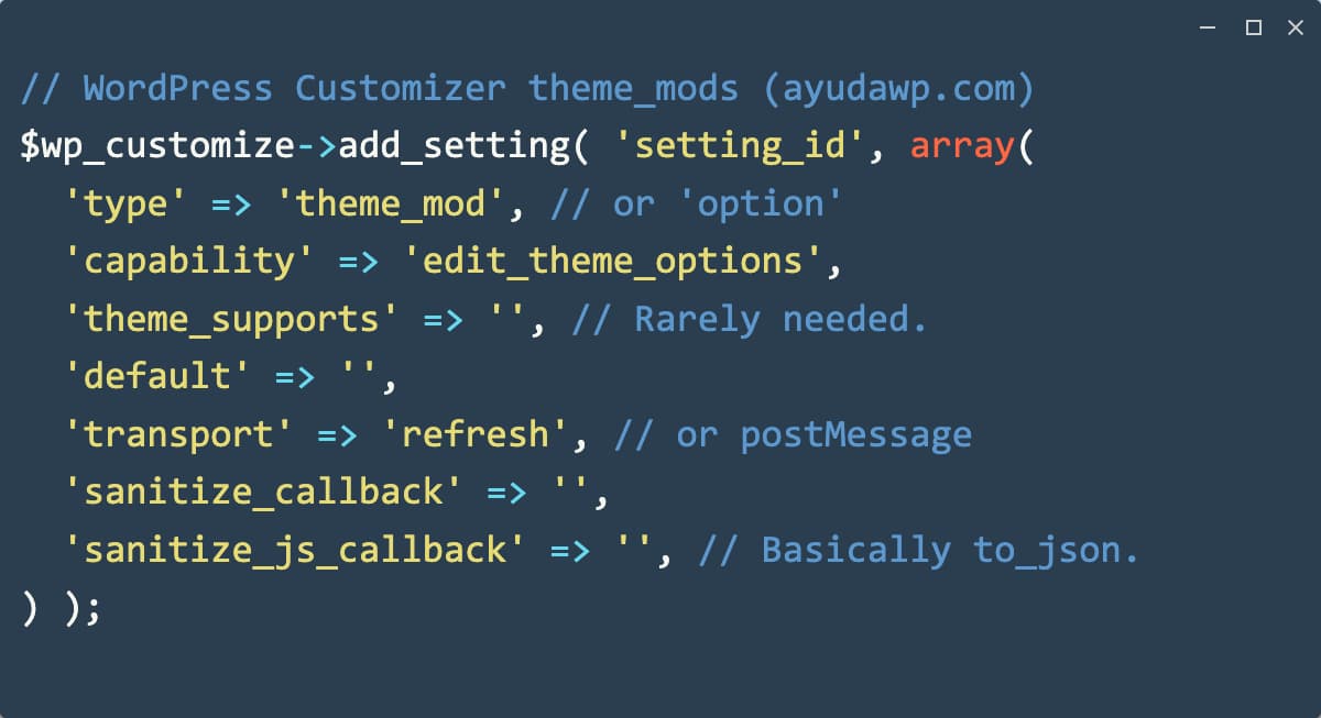wordpress theme mods customizer