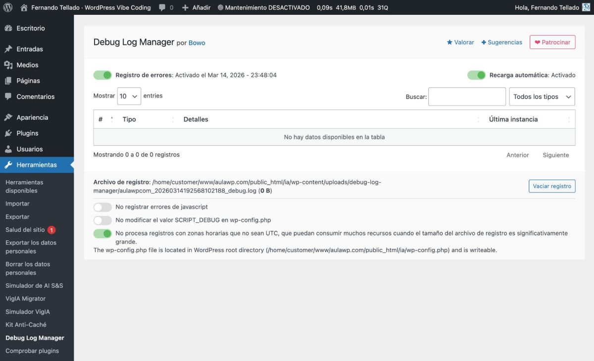 debug log manager fernando tellado