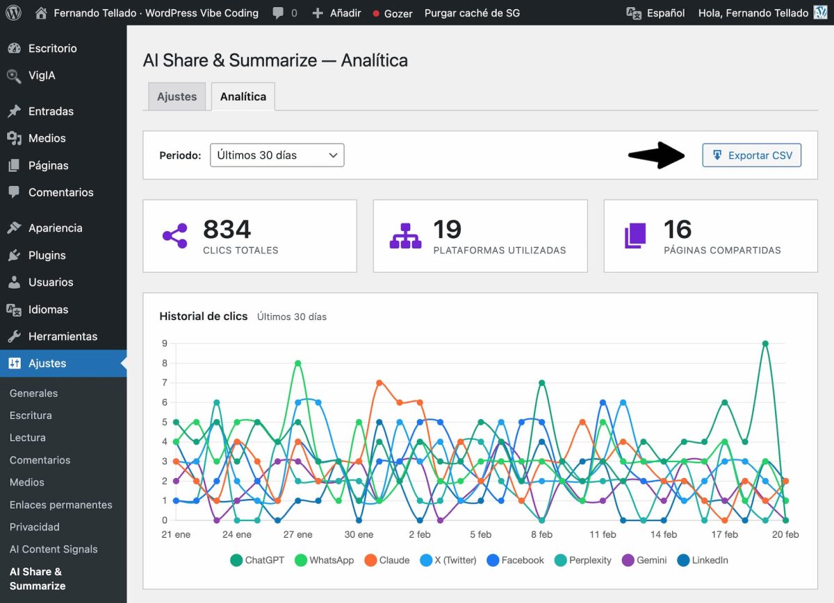 exportar csv analitica clics redes sociales e ia