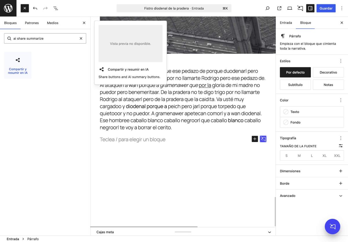 insertar bloque php plugin ai share summarize