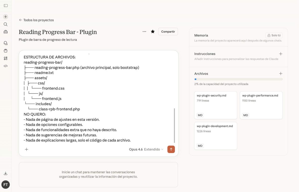 primer prompt ia plugin wordpress vibe coding