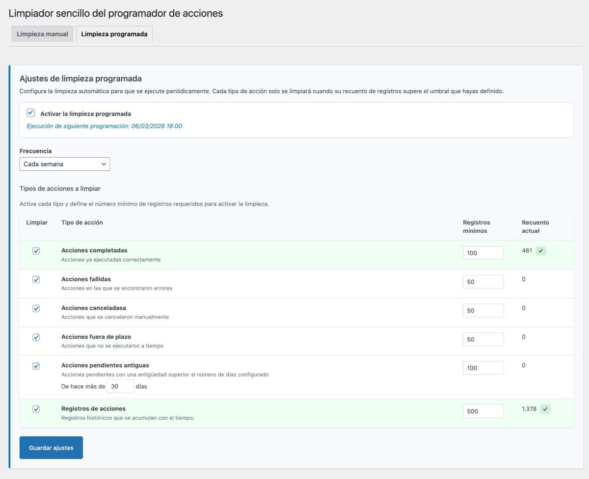 programar limpieza action scheduler