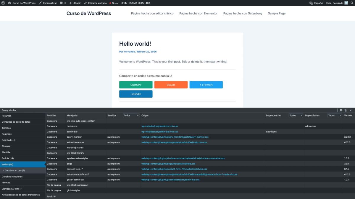 query monitor estilos