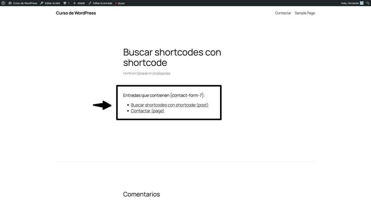 shortcode mostrando donde hay shortcodes