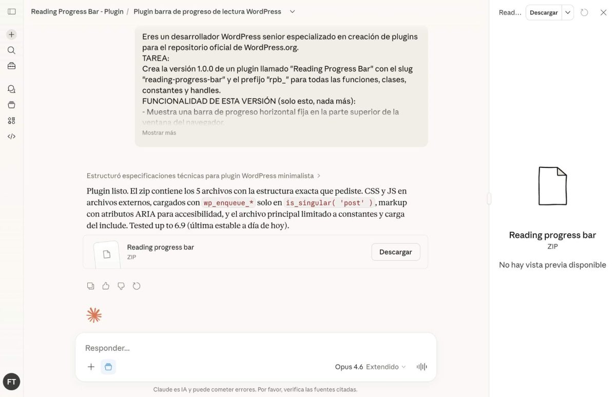 version 1 plugin wordpress vibe coding tras primer prompt