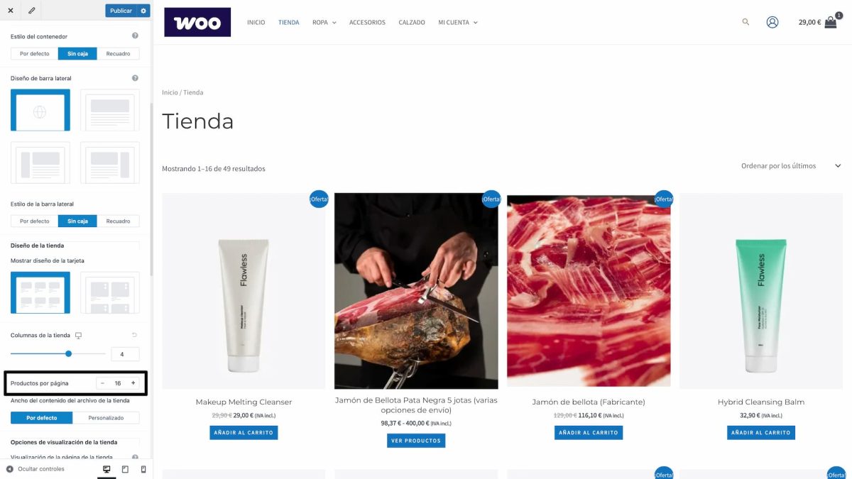 woocommerce productos por pagina tienda