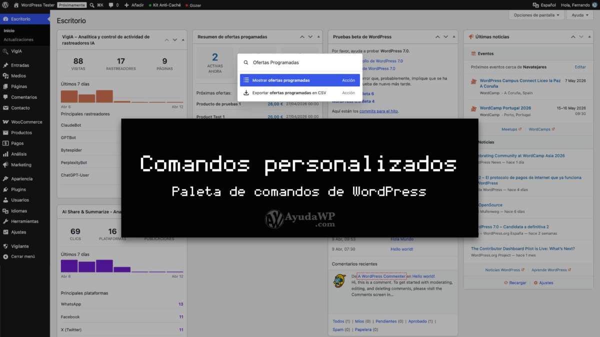 Deberías añadir comandos de tu plugin a la paleta de comandos de WordPress, ni te lo pienses