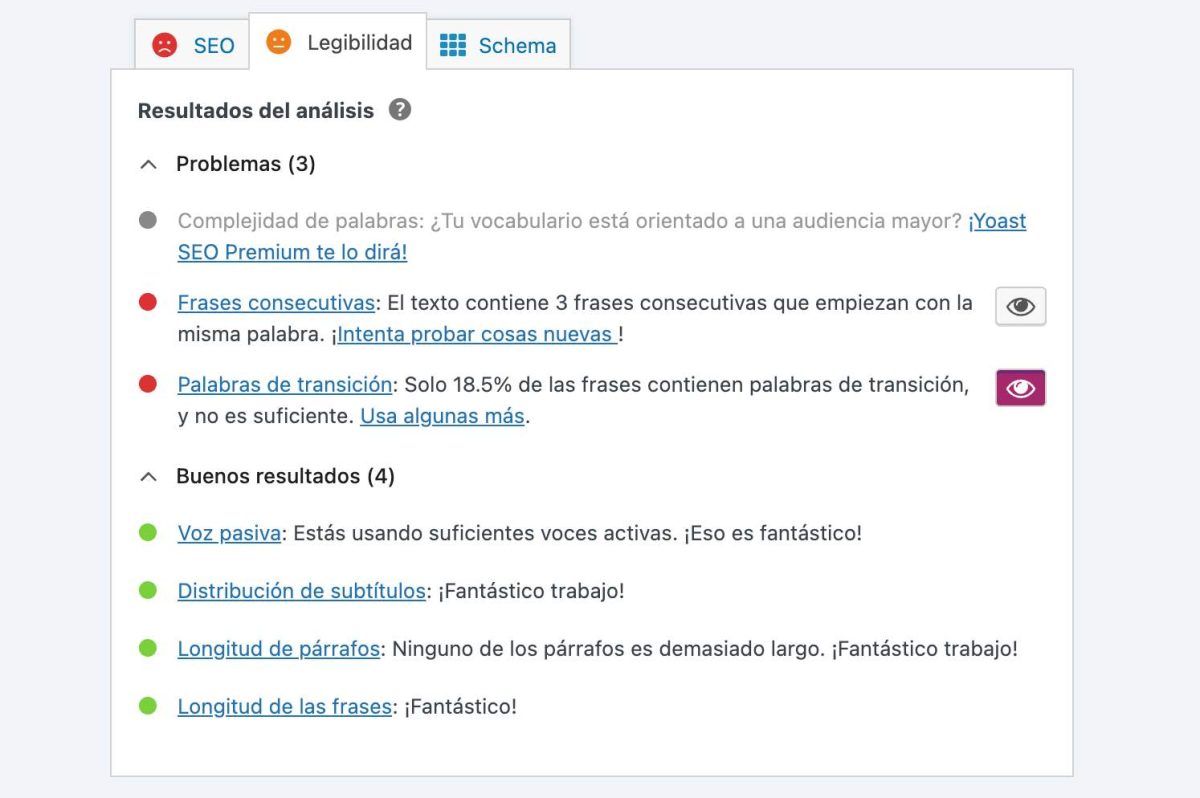 analisis legibilidad yoast seo