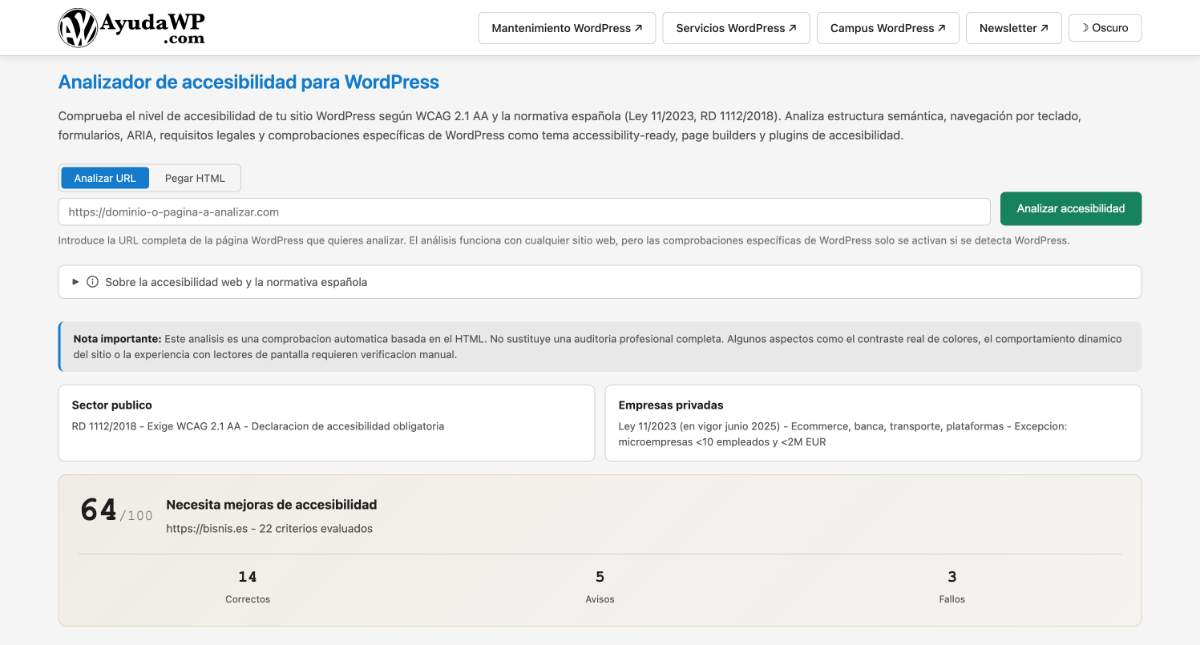 analizar accesibilidad web wordpress online gratis