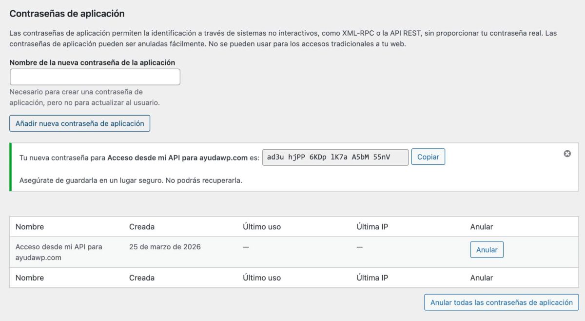 application password wordpress