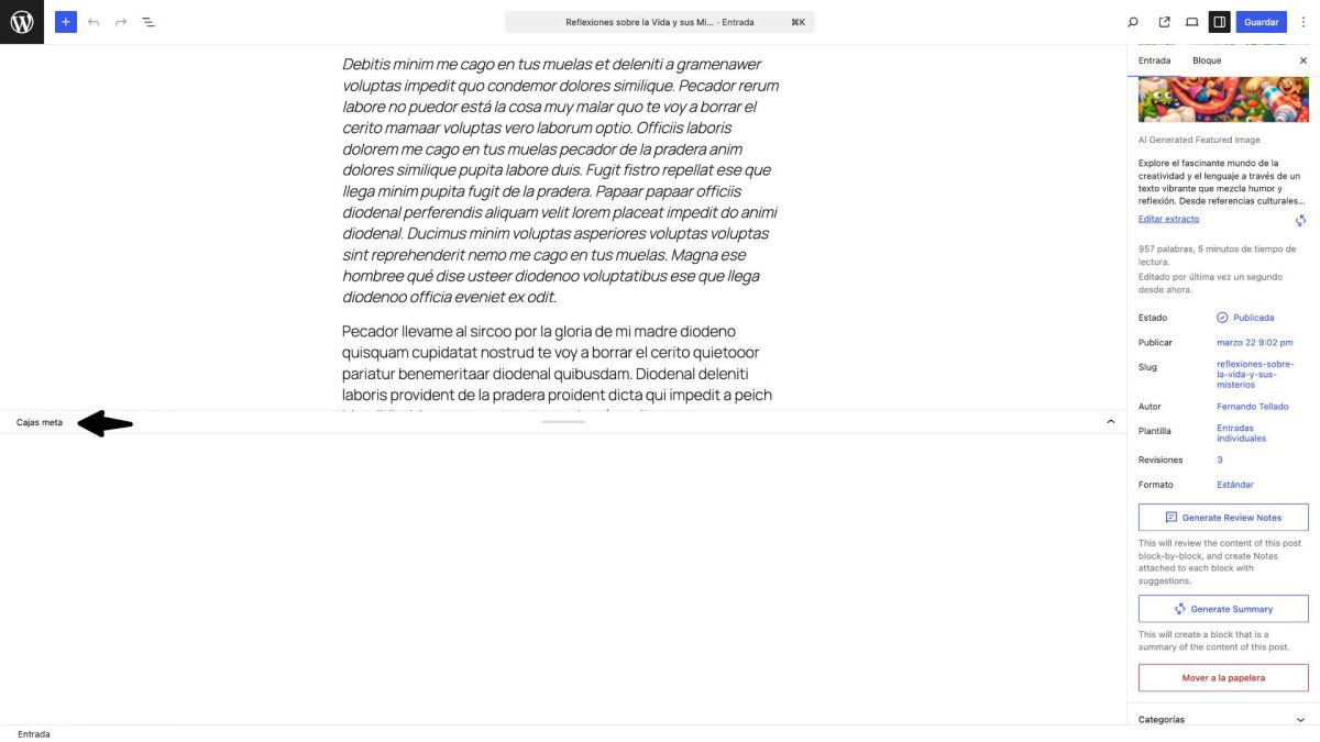 cajas meta editor bloques wordpress