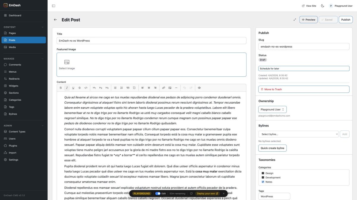emdash admin editor