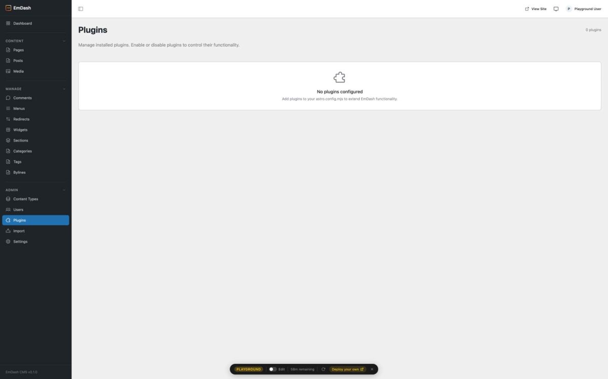 emdash admin plugins
