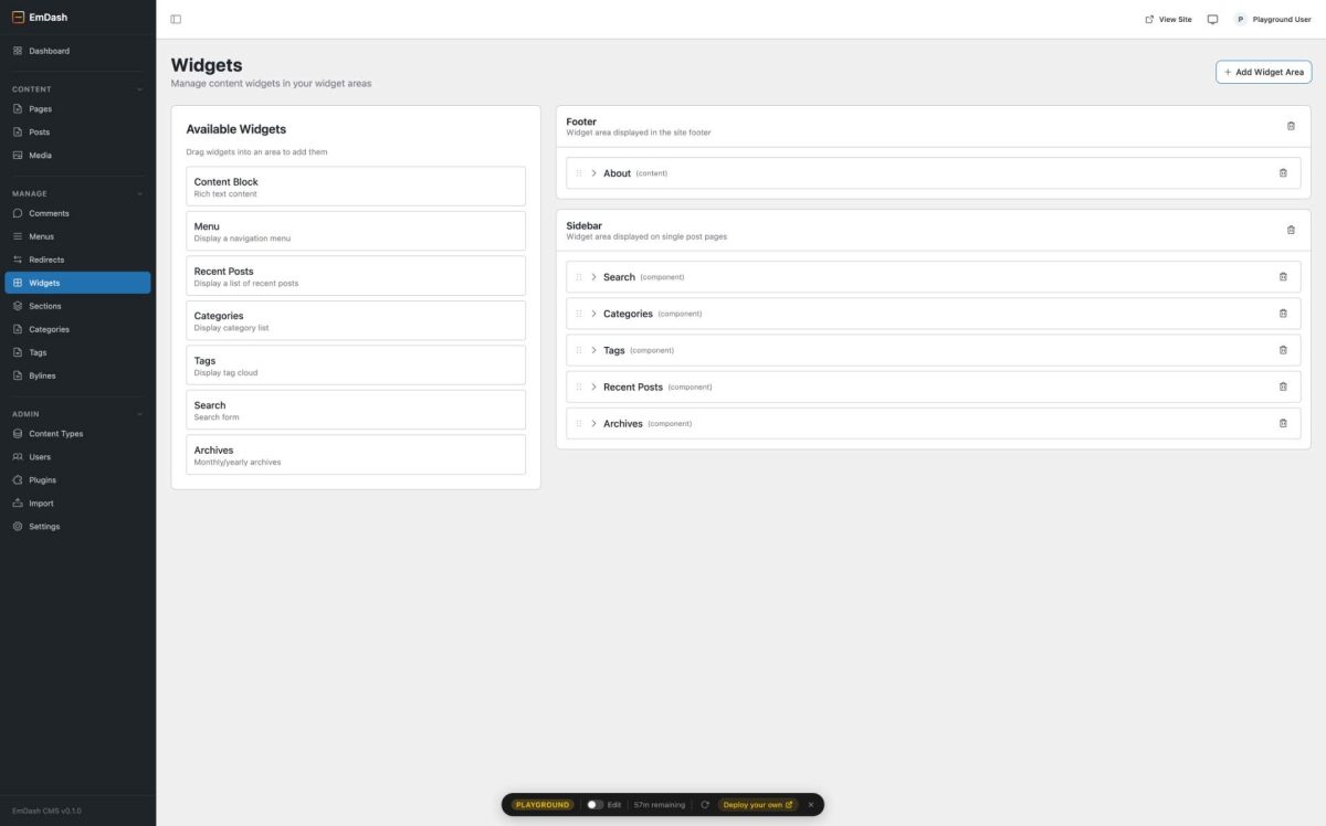 emdash admin widgets