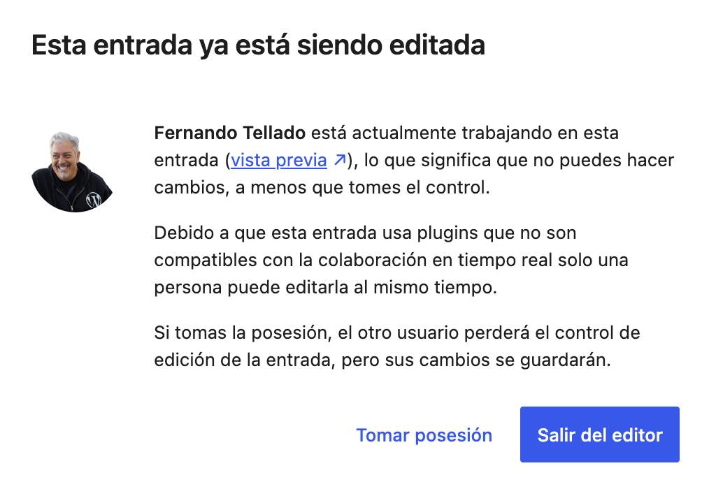 entrada siendo editada colaboracion en tiempo real wordpress