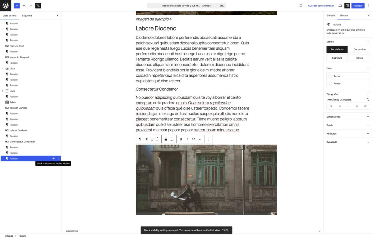 indicador bloque wordpress oculto en dispositivos
