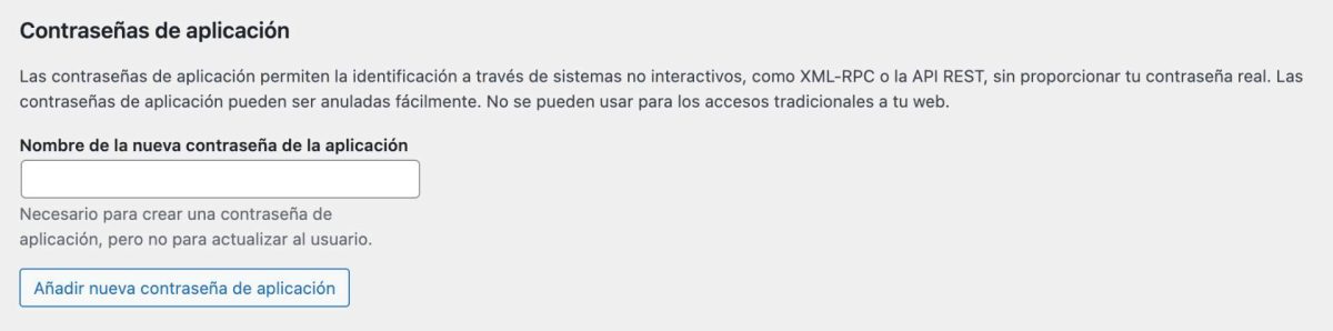 nueva contraseña aplicacion wordpress