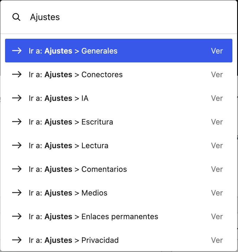 paleta comandos buscar ajustes